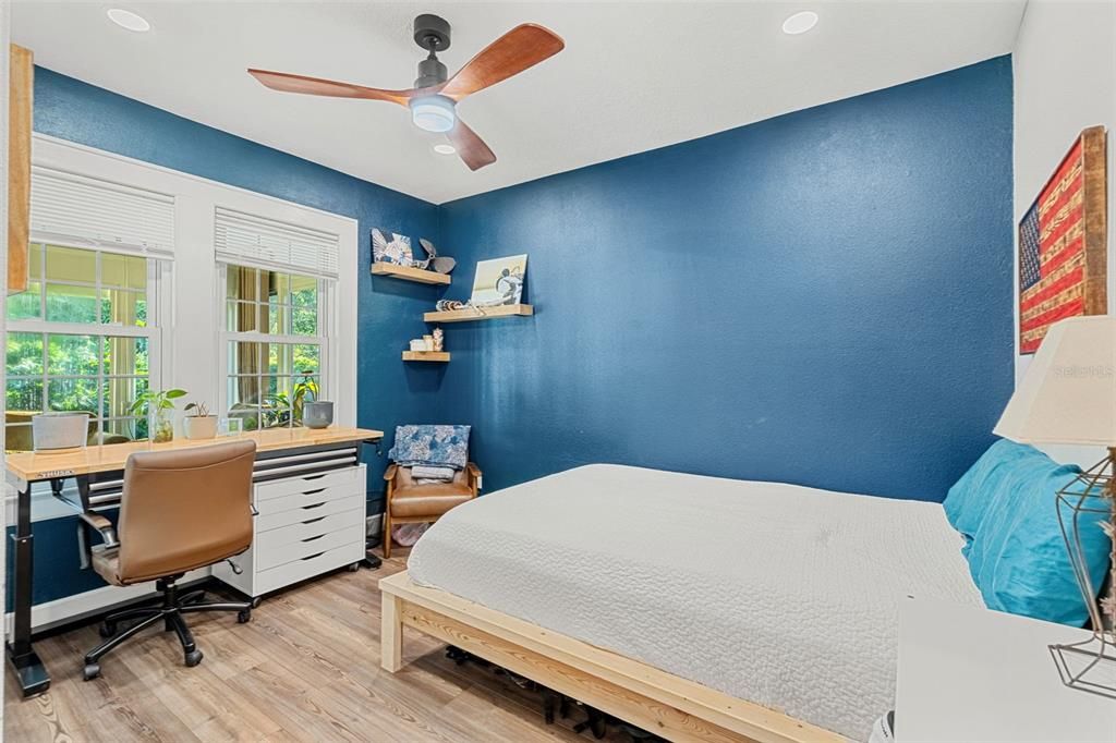 Bedroom, Home Office, Interior, Recessed Lighting, Wood Texture Flooring