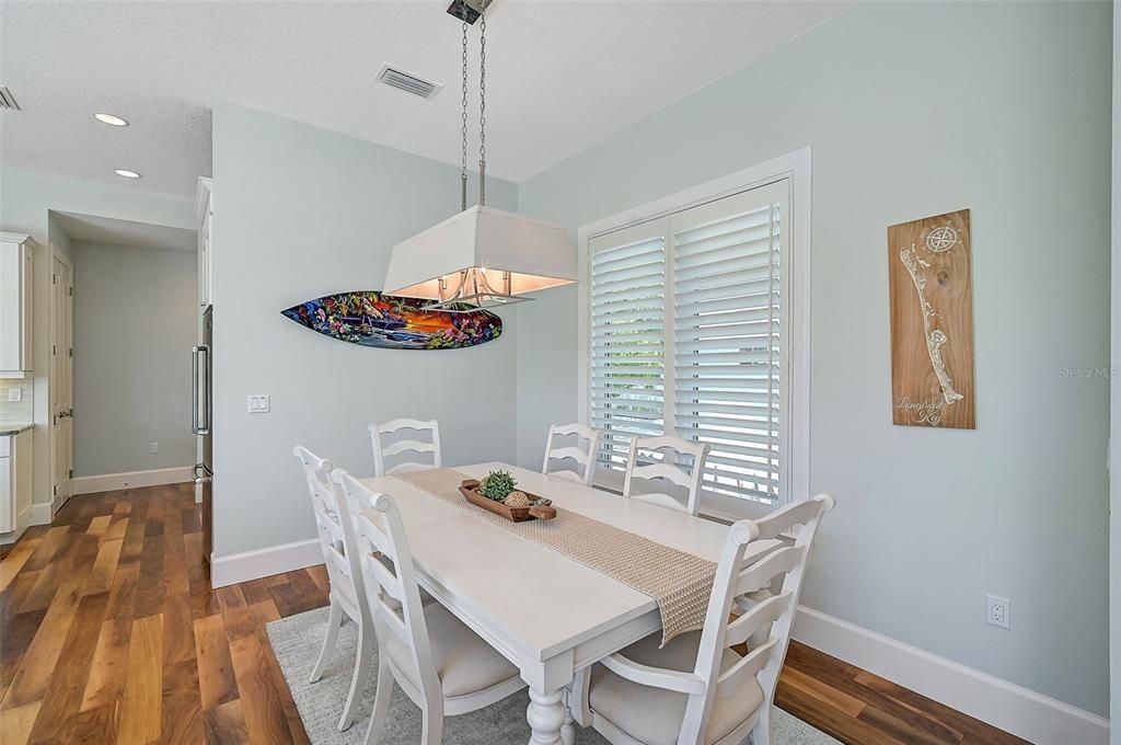 Dining room, Interior, Pendant Lights, Recessed Lighting, Wood Texture Flooring