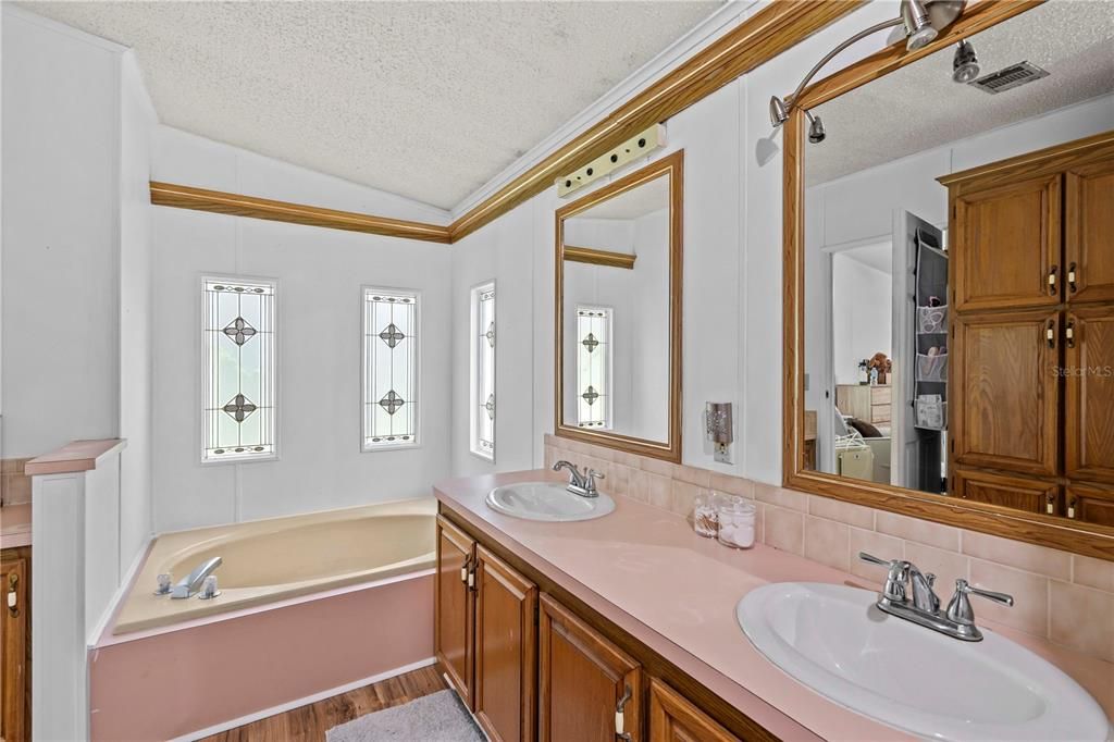 Bathroom, Dual Sink Vanities, Interior, Wood Texture Flooring