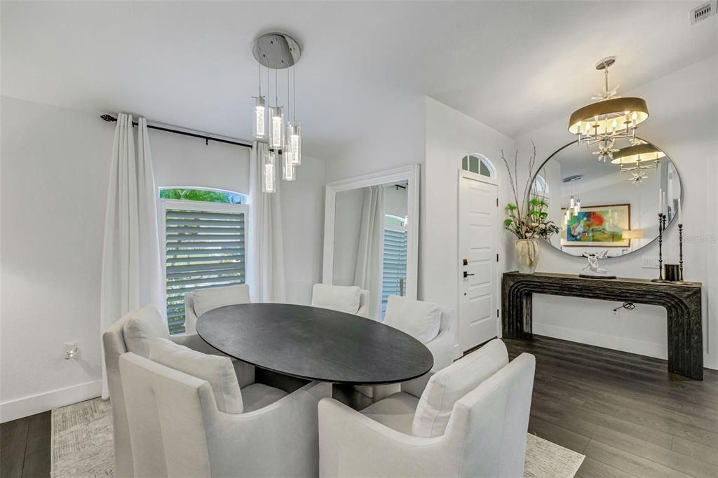 Dining room, Interior, Pendant Lights, Wood Texture Flooring