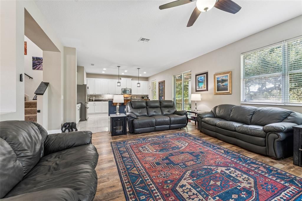 Interior, Kitchen, Living room, Pendant Lights, Recessed Lighting, Wood Texture Flooring