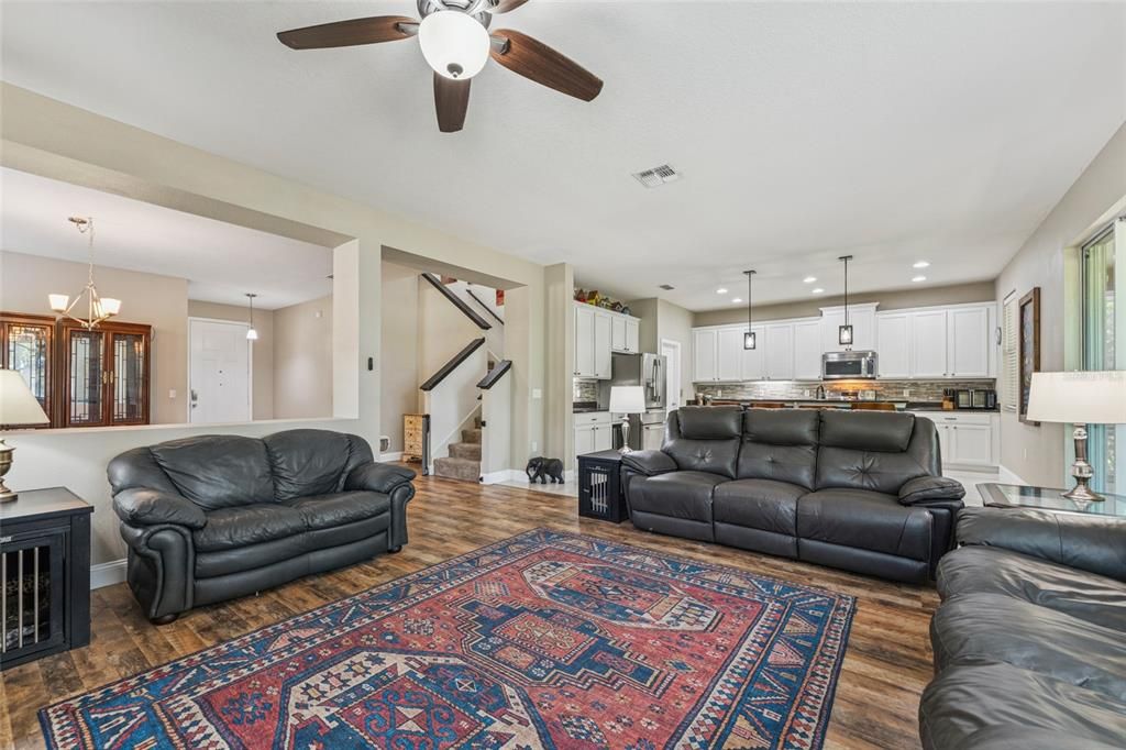 Interior, Kitchen, Living room, Pendant Lights, Recessed Lighting, Stainless Steel Appliances, Wood Texture Flooring
