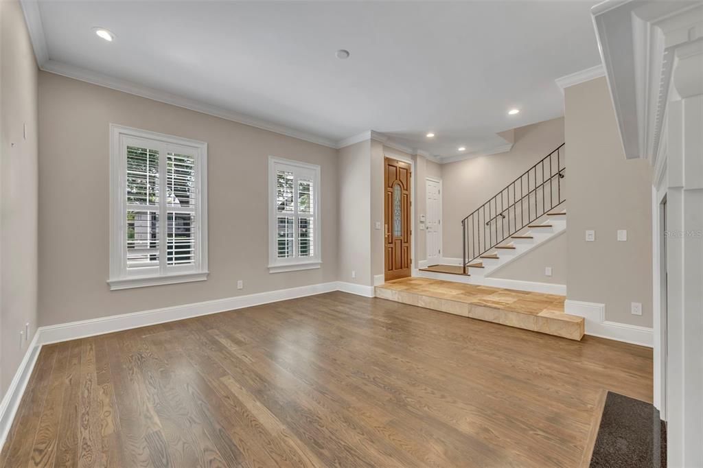 Empty room, Interior, Recessed Lighting, Wood Texture Flooring