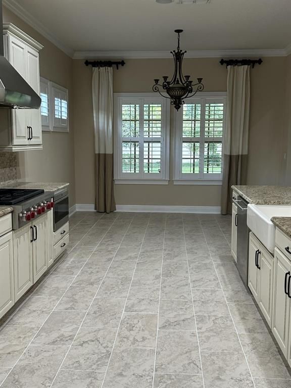Chandelier, Interior, Kitchen, Stainless Steel Appliances