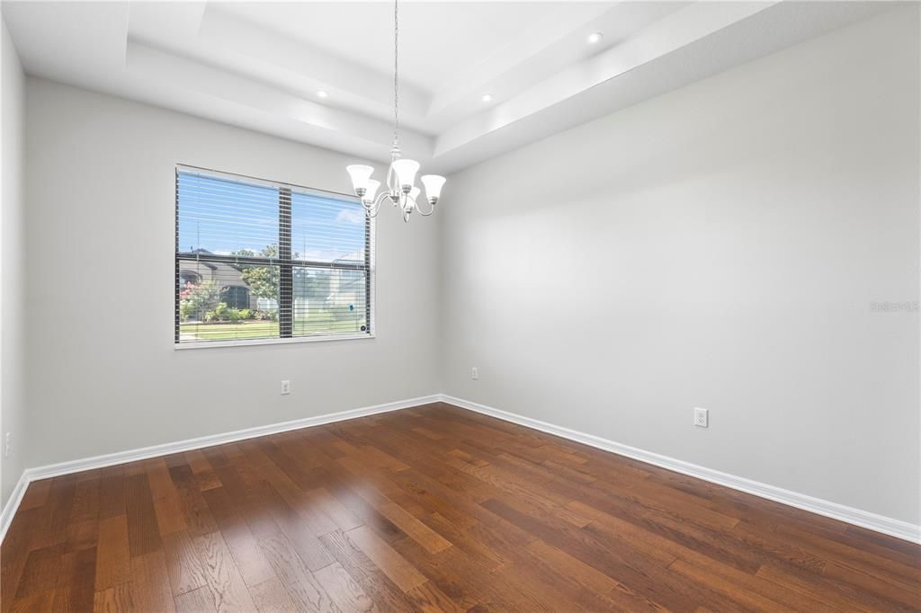 Chandelier, Empty room, Interior, Recessed Lighting, Wood Texture Flooring