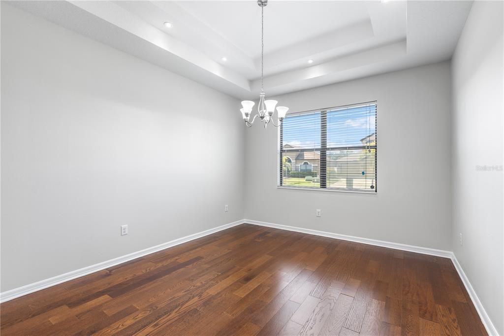 Chandelier, Empty room, Interior, Recessed Lighting, Wood Texture Flooring