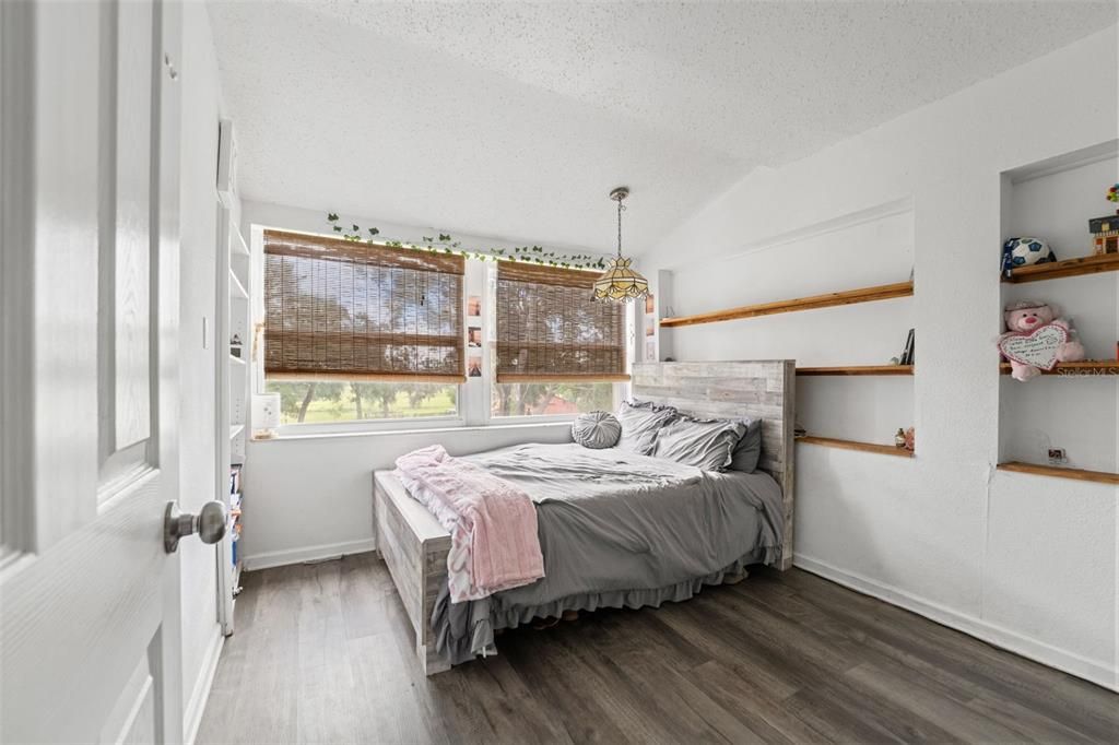 Bedroom, Interior, Pendant Lights, Wood Texture Flooring