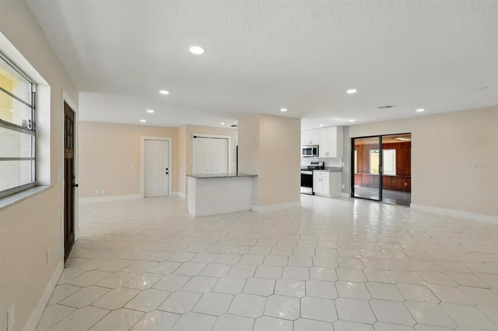 Empty room, Interior, Kitchen, Recessed Lighting, Stainless Steel Appliances