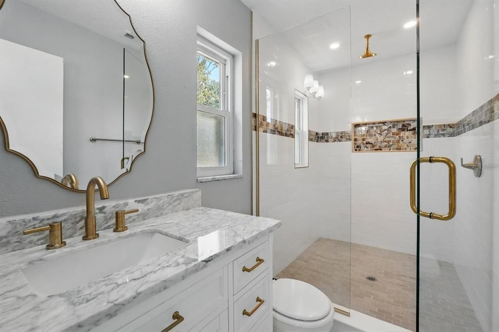 Bathroom, Glass Shower, Interior, Recessed Lighting