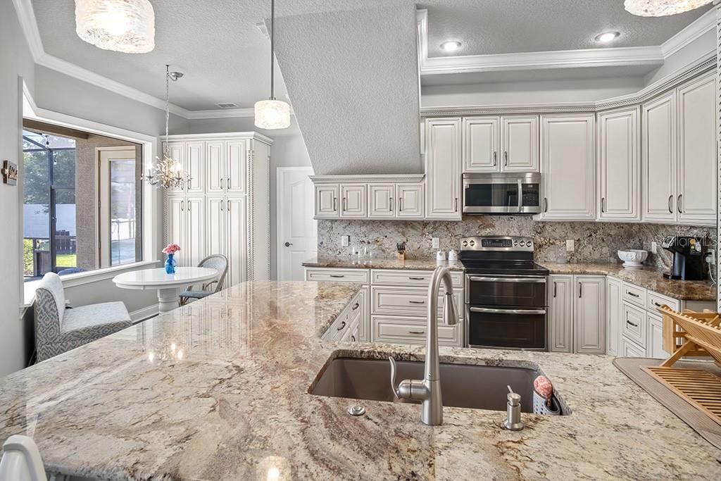 Chandelier, Interior, Kitchen, Pendant Lights, Recessed Lighting, Stainless Steel Appliances