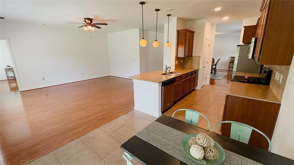 Interior, Kitchen, Pendant Lights, Recessed Lighting, Wood Texture Flooring