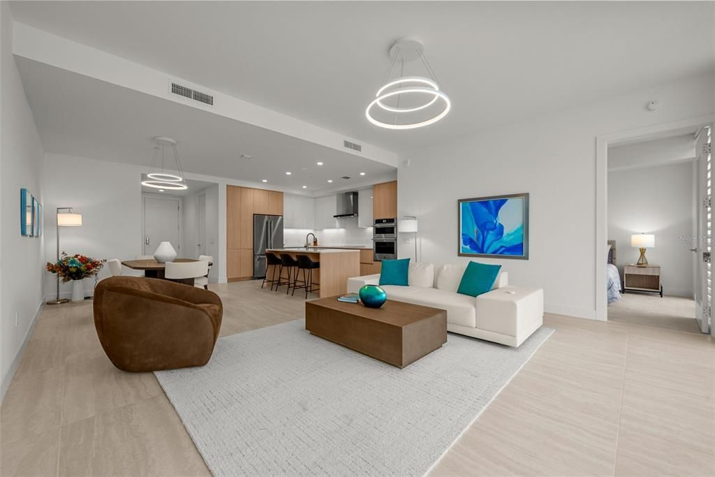 Dining room, Interior, Kitchen, Living room, Pendant Lights, Recessed Lighting, Stainless Steel Appliances