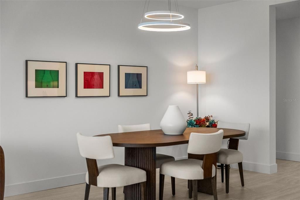 Dining room, Interior, Pendant Lights, Wood Texture Flooring
