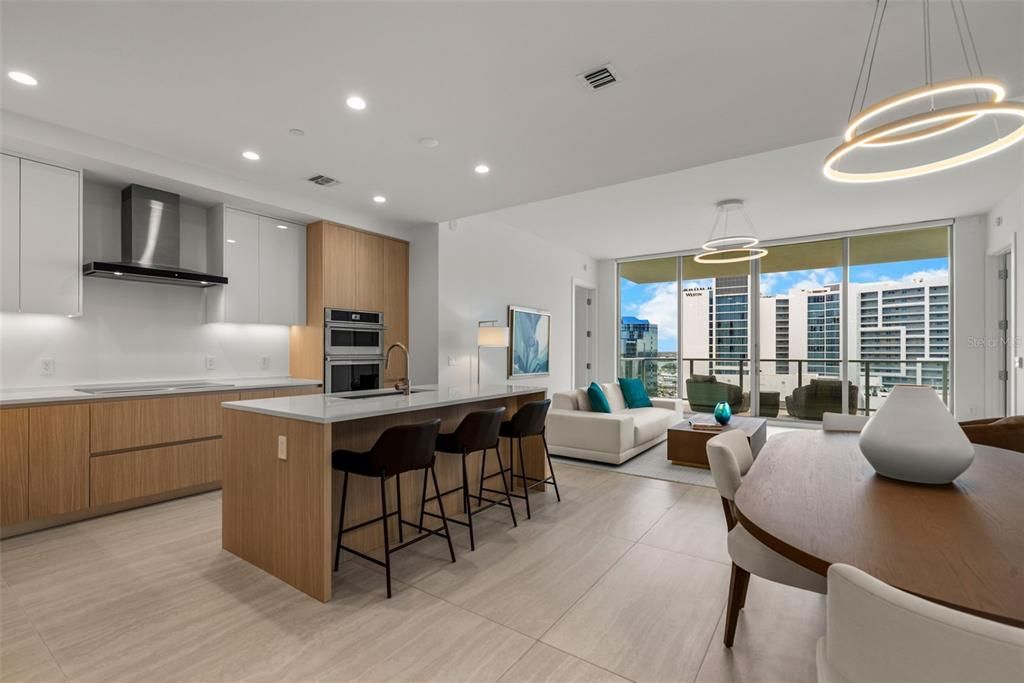 Dining room, Interior, Kitchen, Living room, Pendant Lights, Recessed Lighting, Stainless Steel Appliances