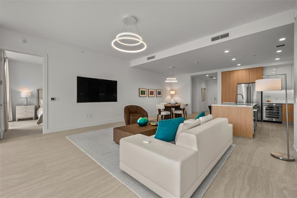 Dining room, Interior, Kitchen, Living room, Pendant Lights, Recessed Lighting, Stainless Steel Appliances
