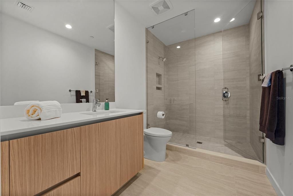 Bathroom, Glass Shower, Interior, Recessed Lighting
