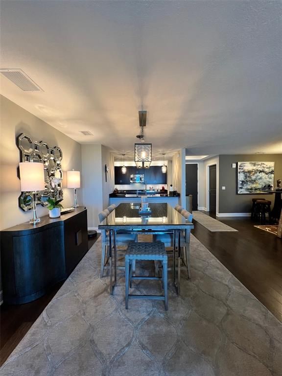 Dining room, Interior, Kitchen, Pendant Lights, Wood Texture Flooring
