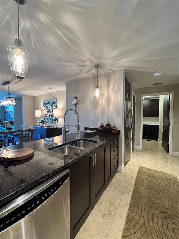Dining room, Interior, Kitchen, Pendant Lights, Stainless Steel Appliances