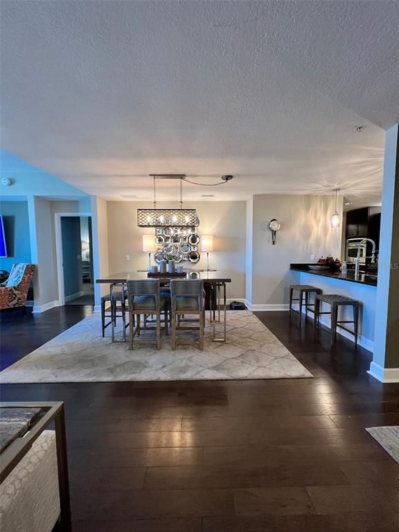 Chandelier, Dining room, Interior, Pendant Lights, Wood Texture Flooring