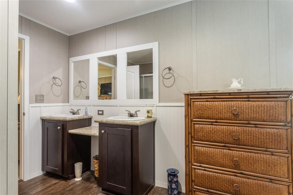 Bathroom, Dual Sink Vanities, Interior, Wood Texture Flooring