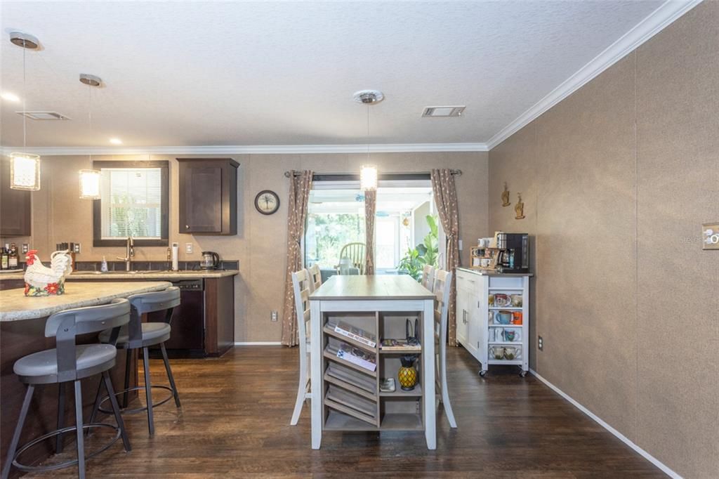 Interior, Kitchen, Pendant Lights, Recessed Lighting, Wood Texture Flooring
