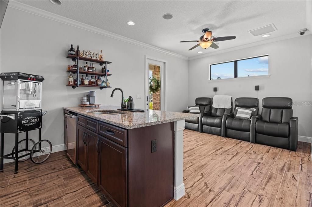 Home Theatre Room, Interior, Recessed Lighting, Wood Texture Flooring