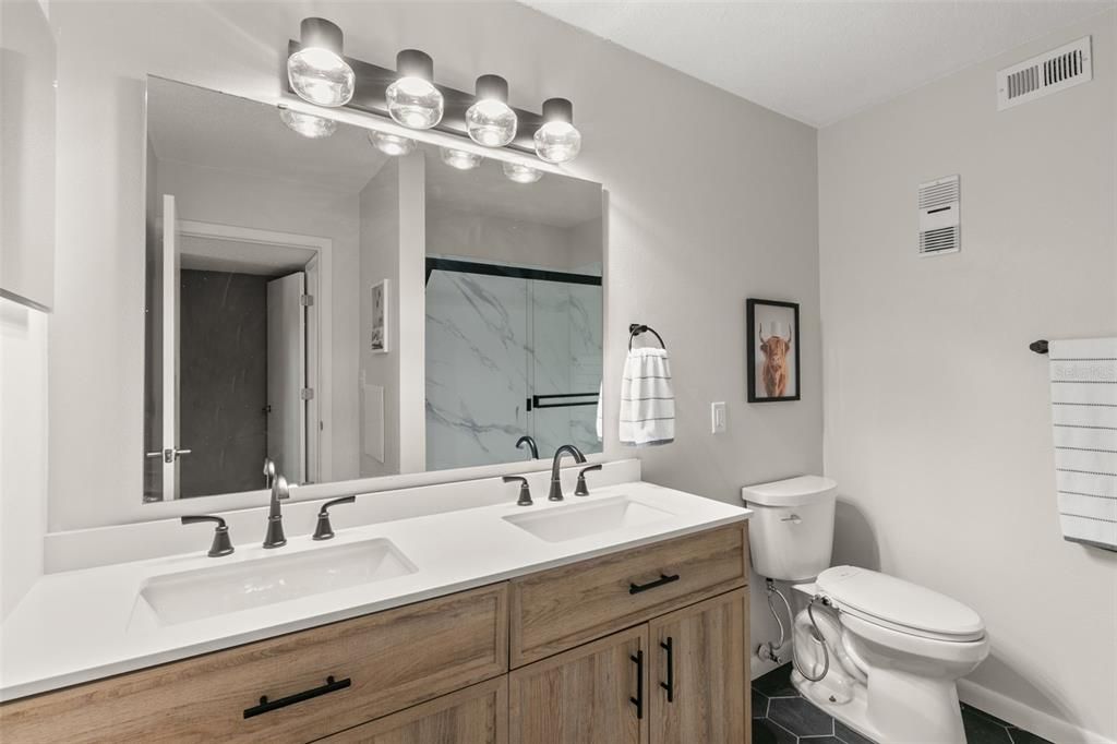 Bathroom, Dual Sink Vanities, Interior, Marble Walls