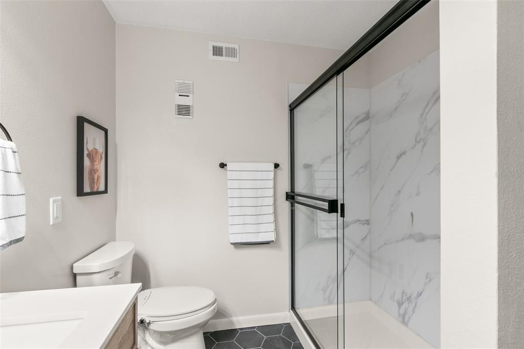 Bathroom, Glass Shower, Interior, Marble Walls
