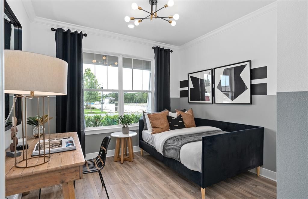 Bedroom, Home Office, Interior, Pendant Lights, Wood Texture Flooring