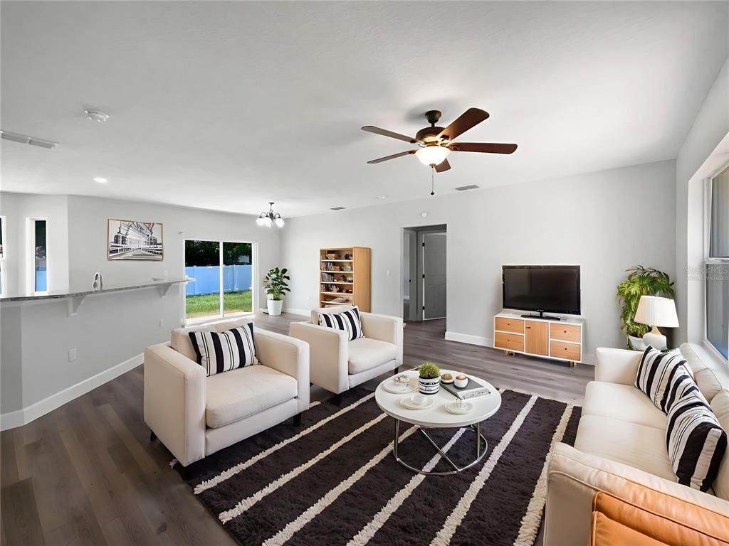 Interior, Living room, Recessed Lighting, Water, Wood Texture Flooring