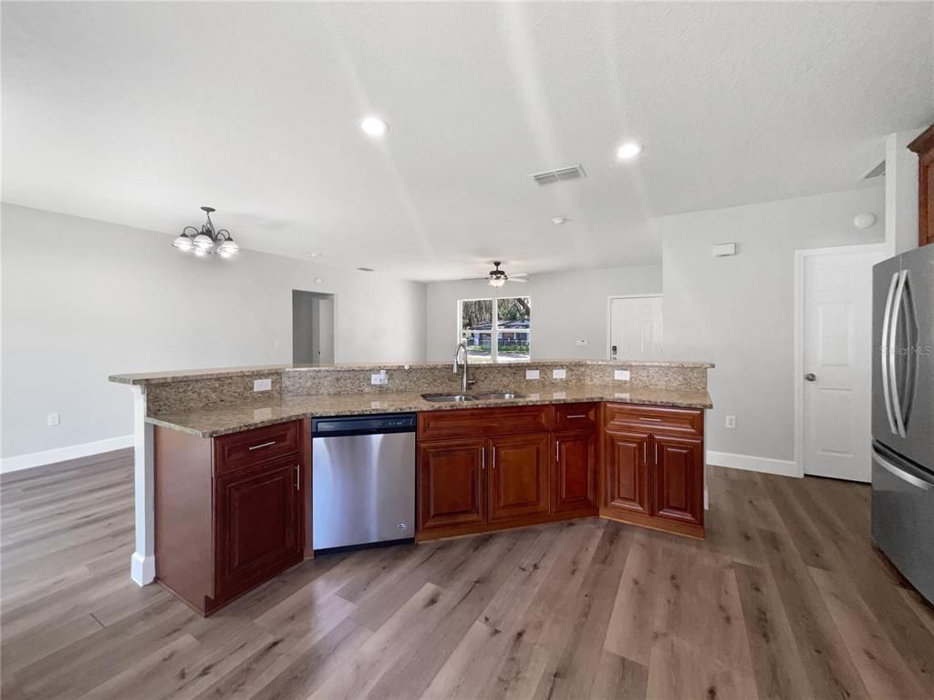 Interior, Kitchen, Recessed Lighting, Wood Texture Flooring