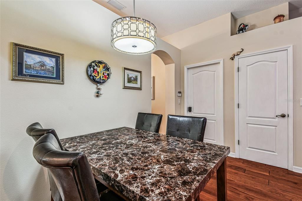 Dining room, Interior, Pendant Lights, Wood Texture Flooring