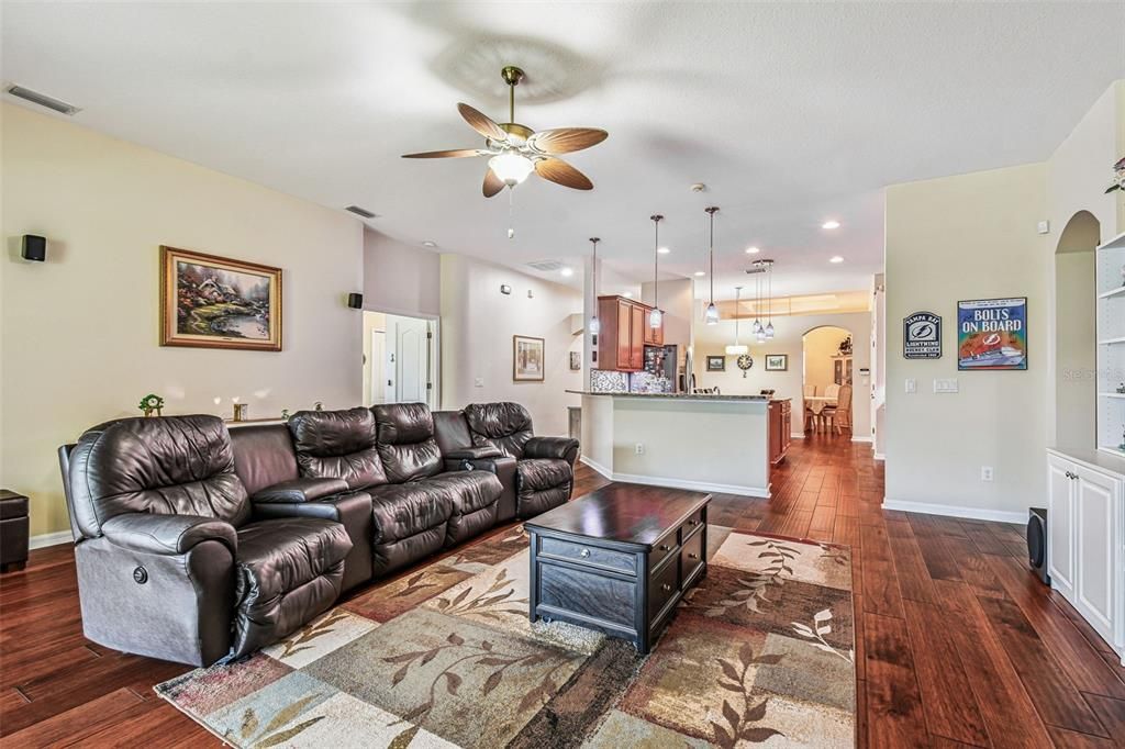 Interior, Kitchen, Living room, Pendant Lights, Recessed Lighting, Wood Texture Flooring