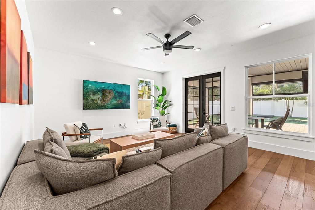 Interior, Living room, Recessed Lighting, Wood Texture Flooring