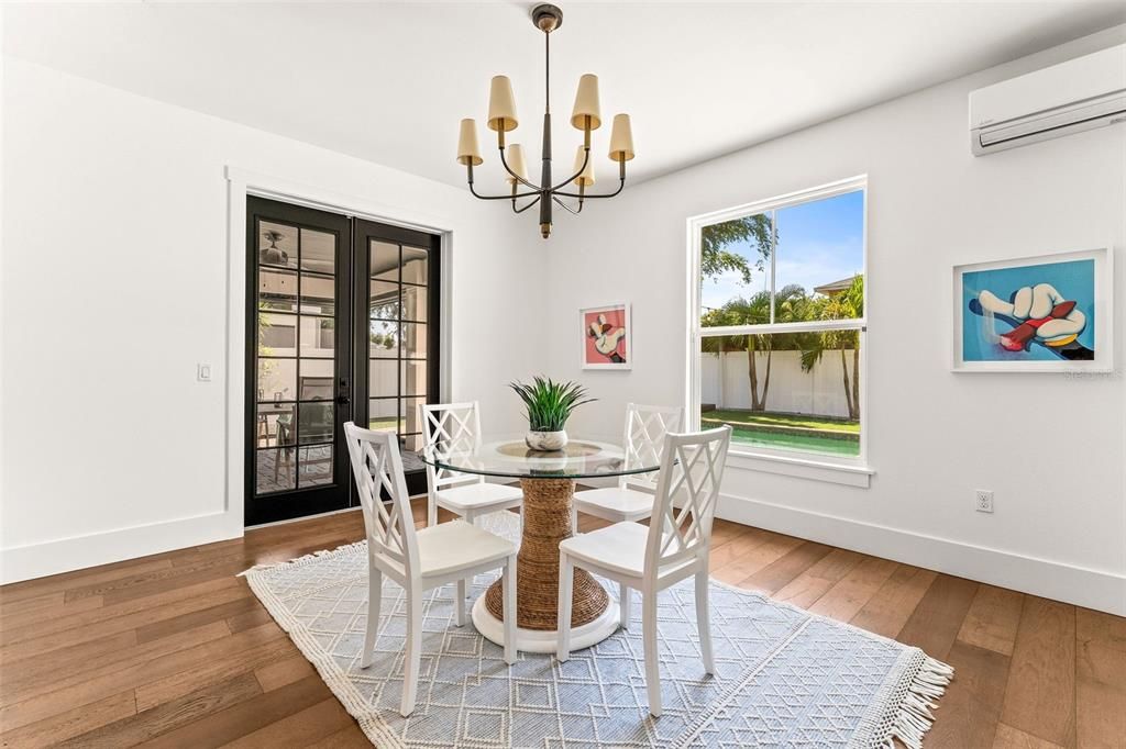 Chandelier, Dining room, Interior, Wood Texture Flooring