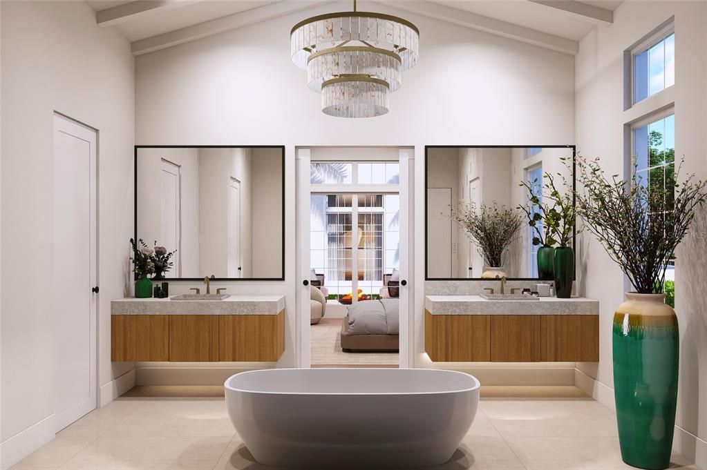 Bathroom, Chandelier, Dual Sink Vanities, Free Standing Baths, Interior