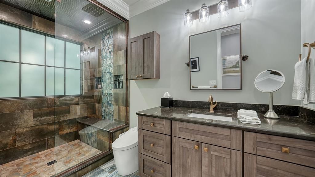 Bathroom, Glass Shower, Interior, Recessed Lighting