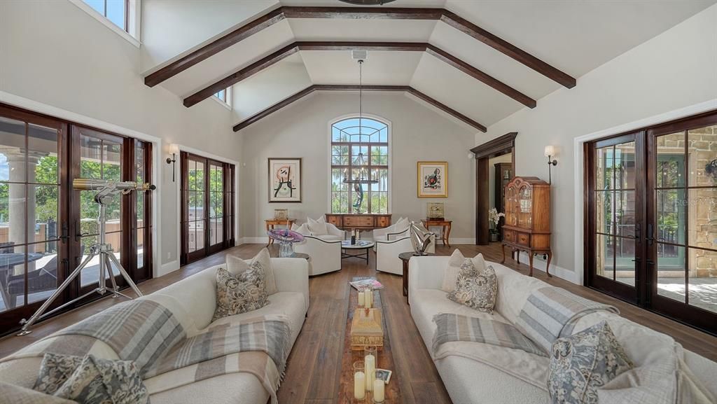 Interior, Living room, Pendant Lights, Wooden Beams, Wood Texture Flooring