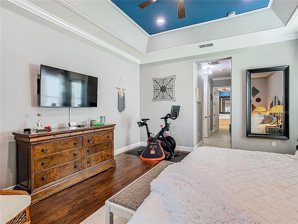 Bedroom, Fitness Equipment, Interior, Recessed Lighting, Wood Texture Flooring