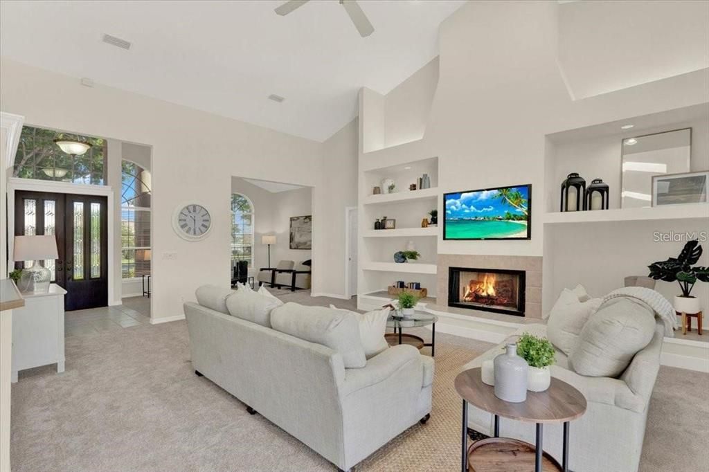 Fireplace, Interior, Living room, Recessed Lighting