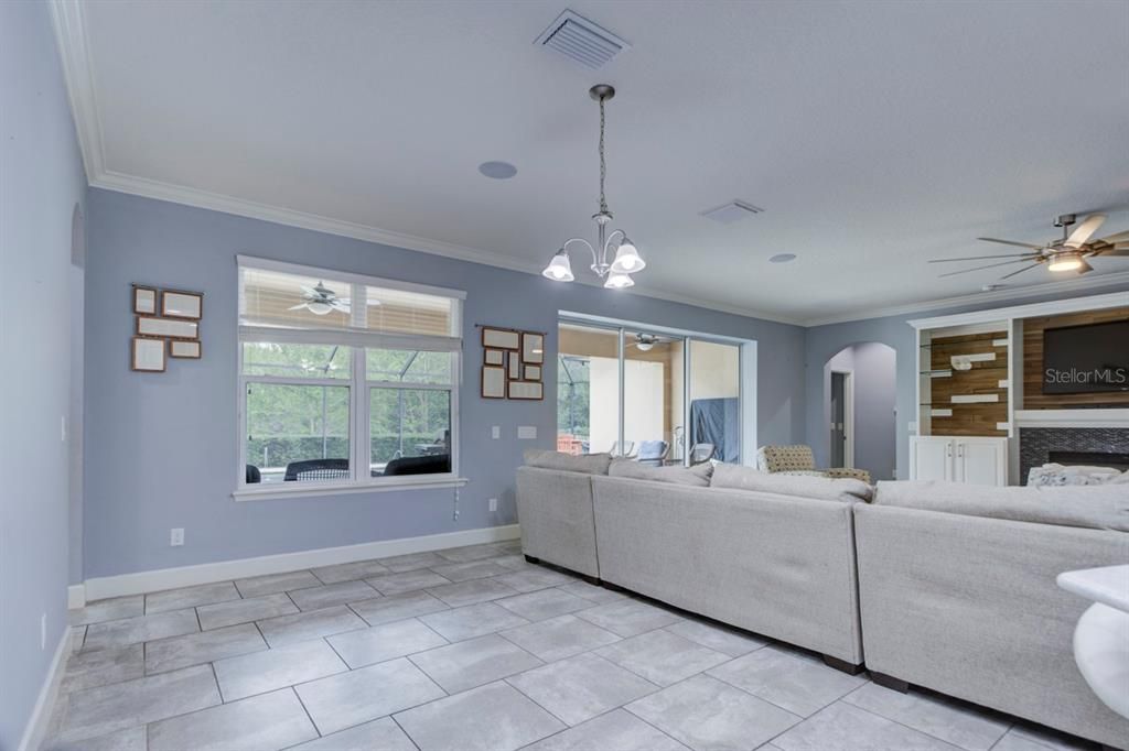 Fireplace, Interior, Living room, Pendant Lights