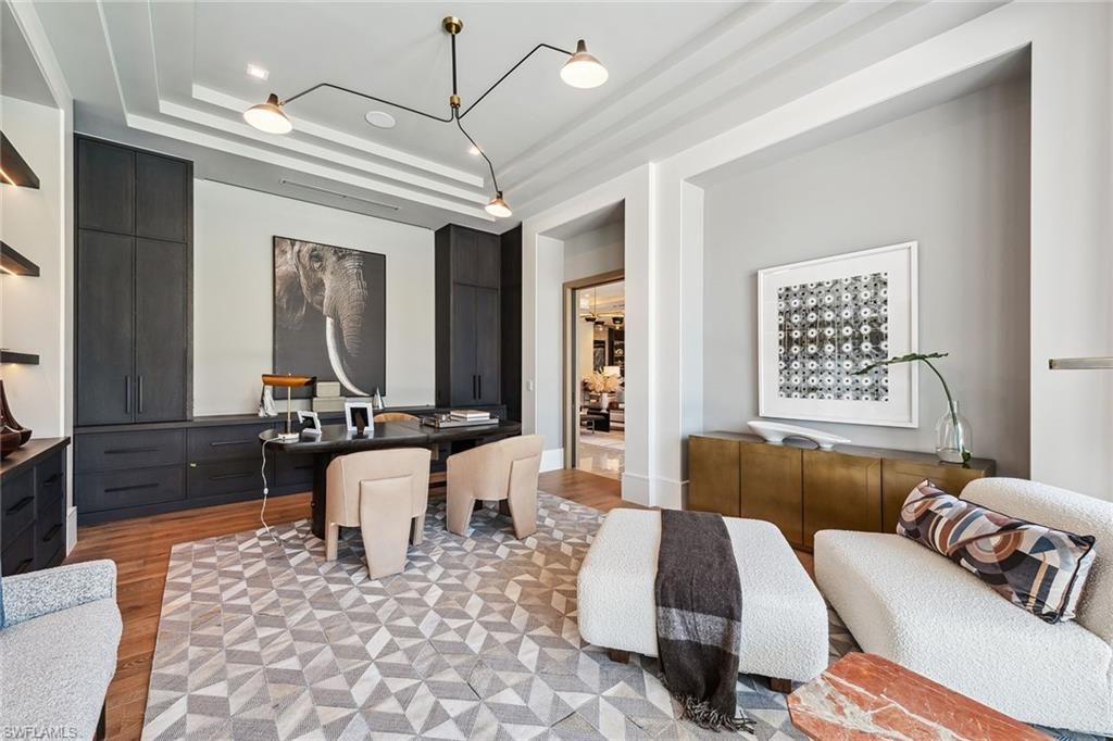 Home Office, Interior, Pendant Lights, Recessed Lighting, Wood Texture Flooring