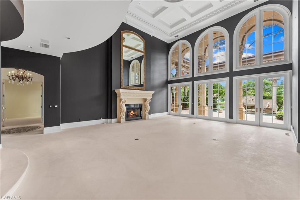 Chandelier, Empty room, Fireplace, Interior, Recessed Lighting