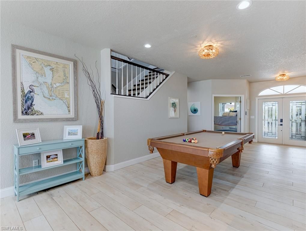 Billiard Table, Game Room, Interior, Recessed Lighting, Wood Texture Flooring