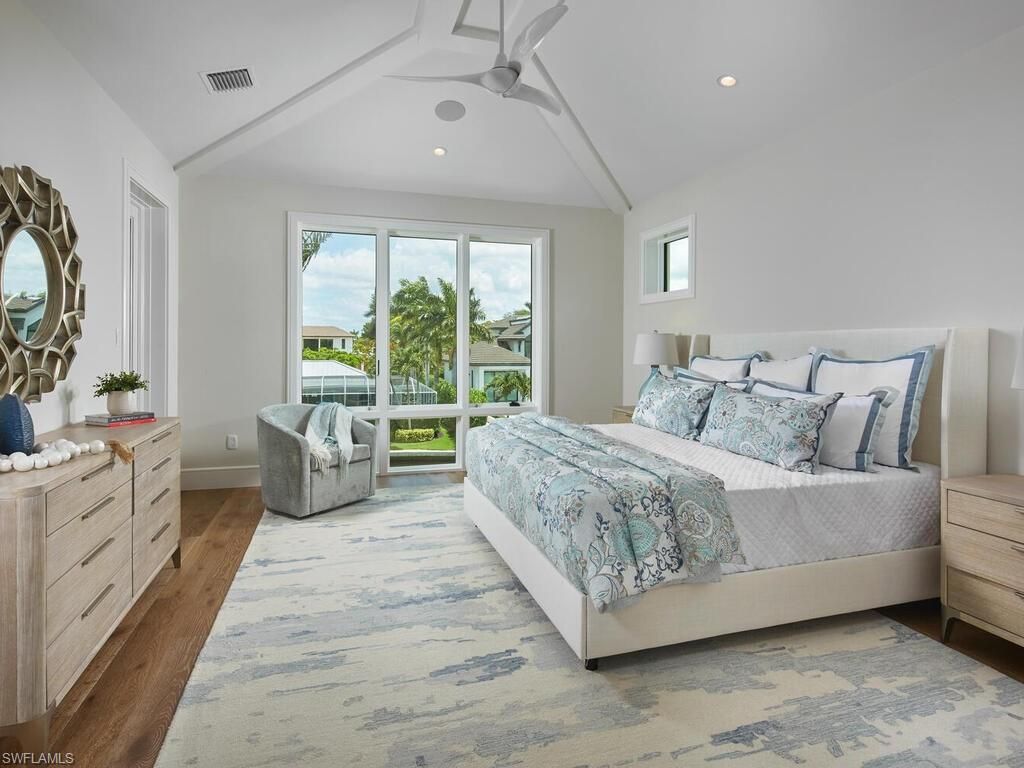 Bedroom, Interior, Recessed Lighting, Water, Wood Texture Flooring