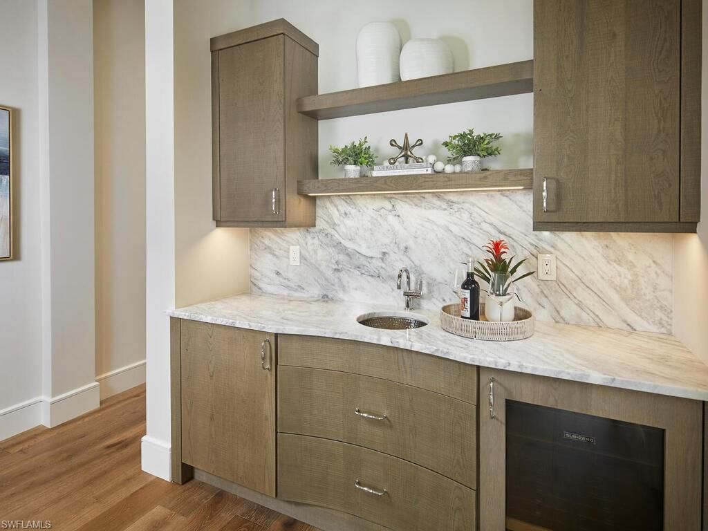 Interior, Kitchen, Marble Walls, Wood Texture Flooring