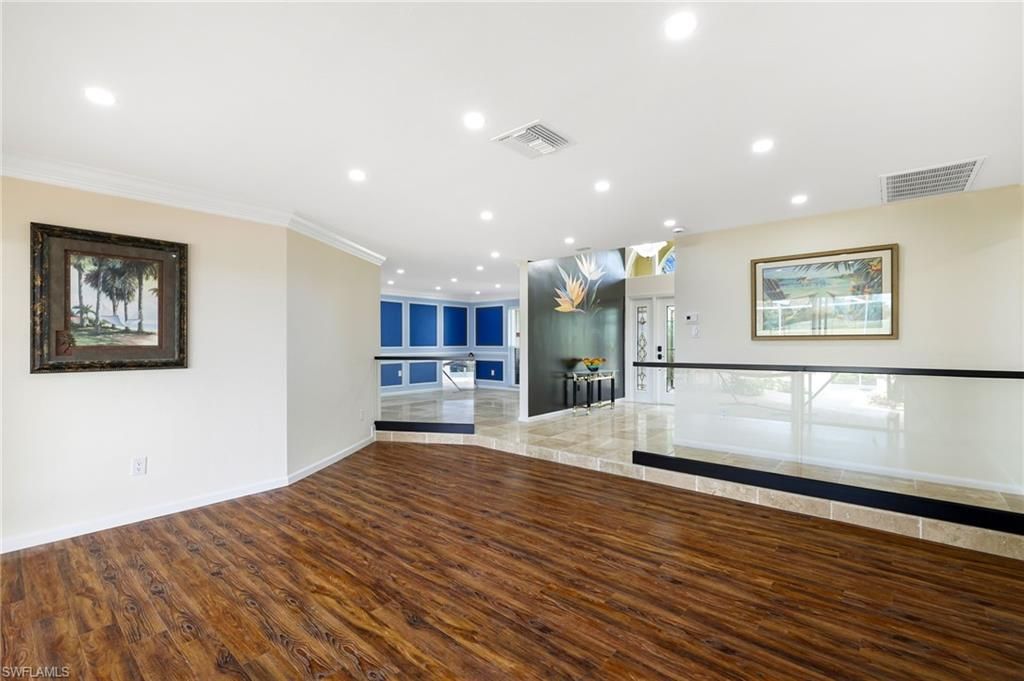 Empty room, Interior, Kitchen, Recessed Lighting, Wood Texture Flooring