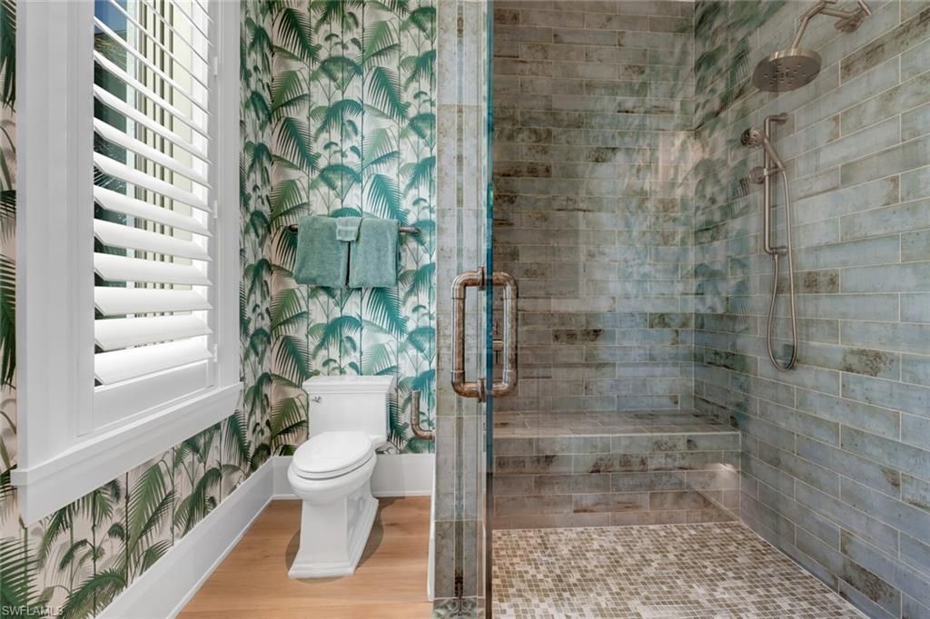 Bathroom, Glass Shower, Interior, Wood Texture Flooring