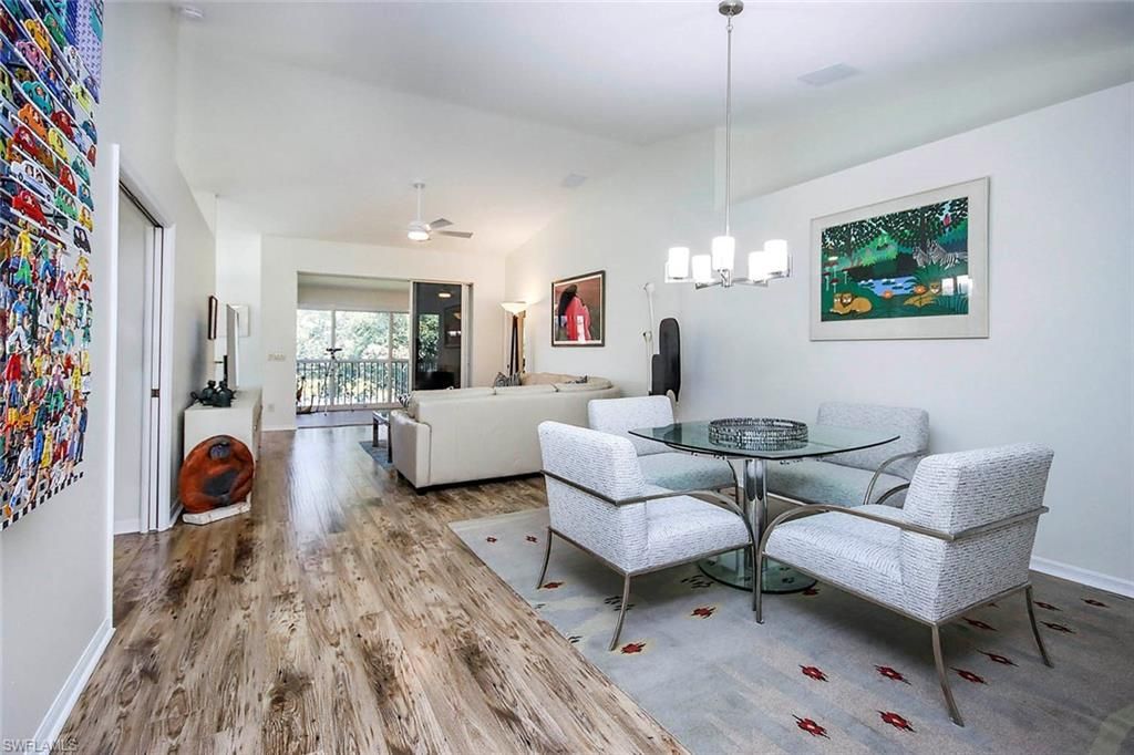 Dining room, Interior, Living room, Pendant Lights, Wood Texture Flooring
