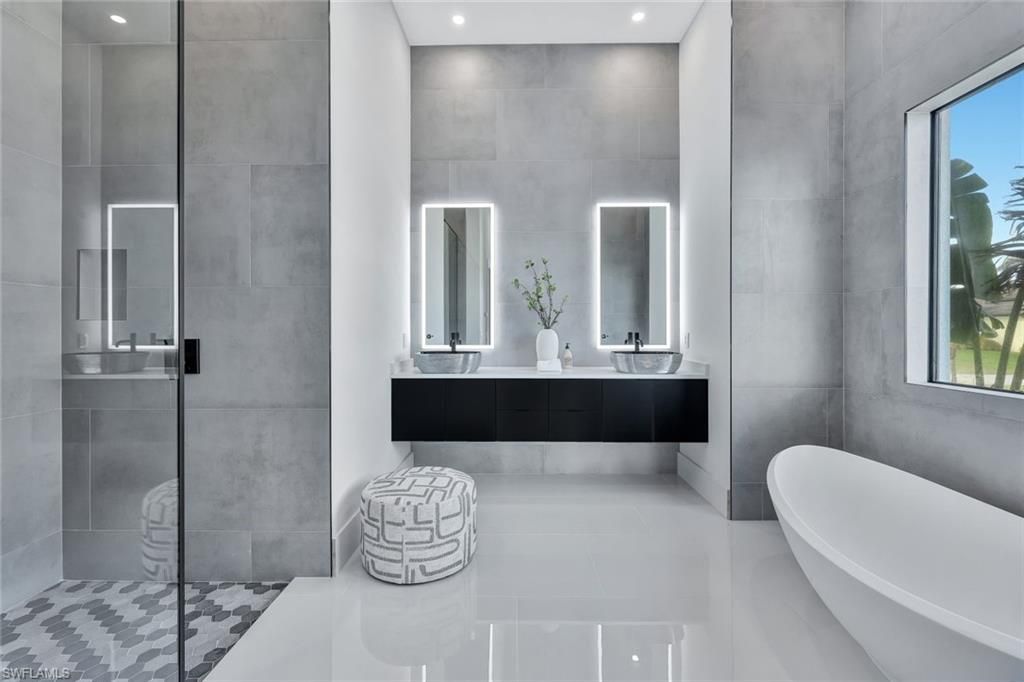 Bathroom, Glass Shower, Interior, Recessed Lighting